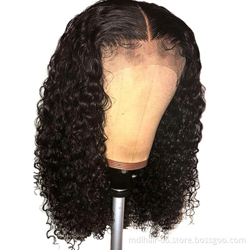 Short Brazilian Deep Curly 13x4 Lace Front Wigs Human Hair Bob 150% Density Glueless Lace Front Wigs Pre Plucked With Baby Hair